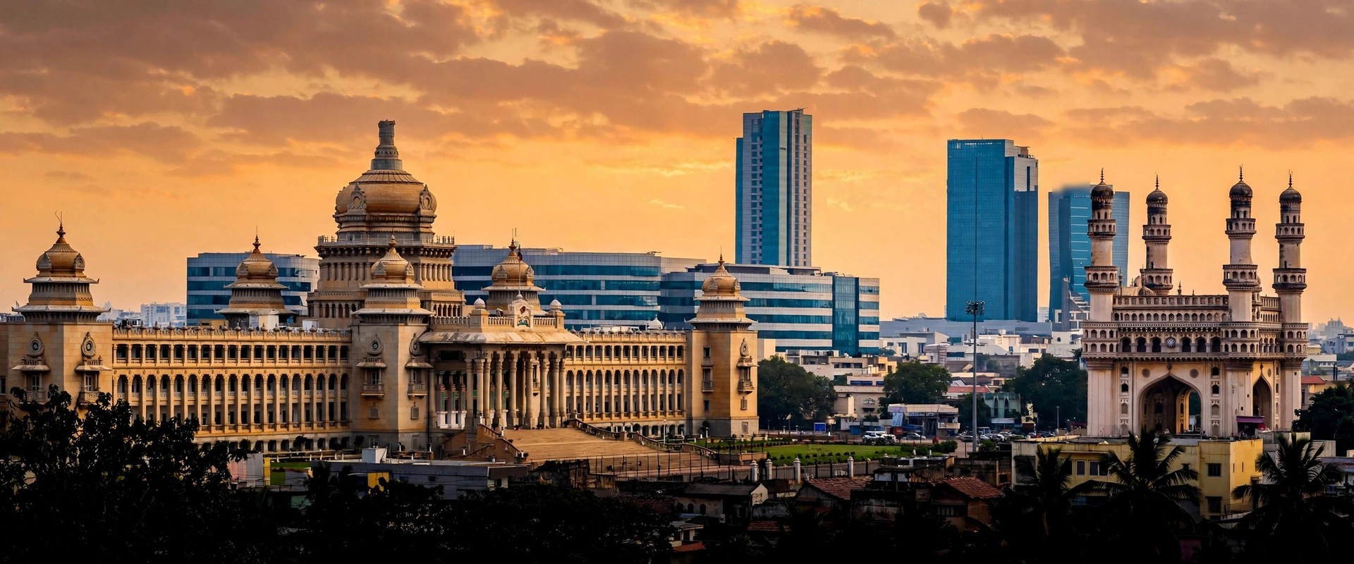 India travel — landmarks and city life at golden hour